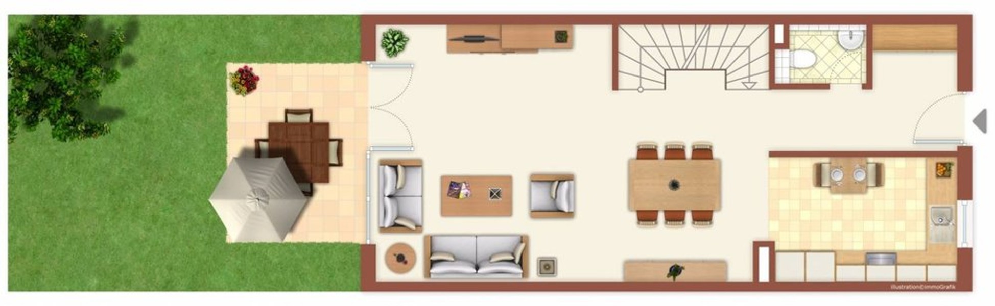 Grundriss EG - Attraktive Maisonettewohnung mit Terrasse und Garten - ideal für eine kleine Familie