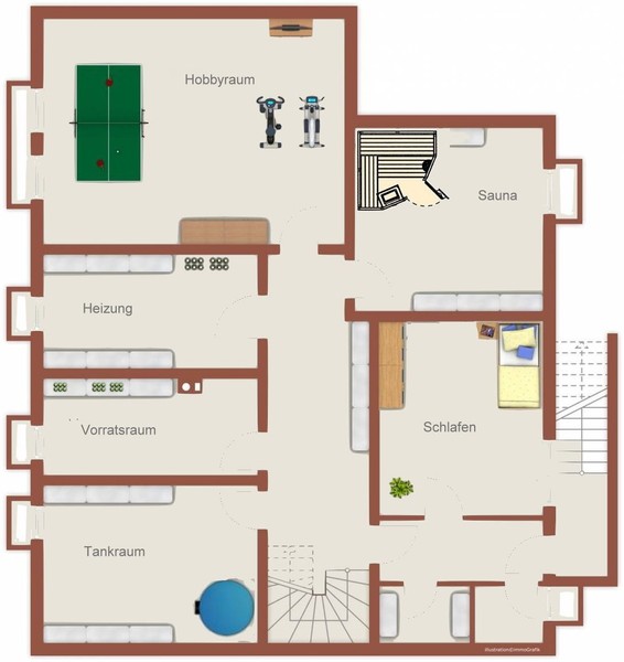 Kellergeschoss - Nußloch: Sonne-Ruhe-Aussicht finden Sie in diesem stilvollen und großzügigen 1-2 Familienhaus.
