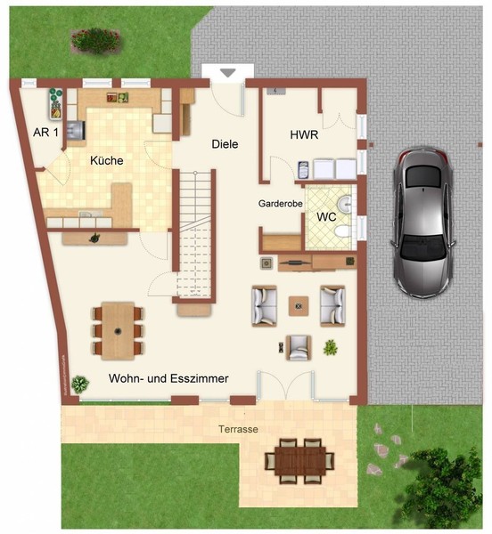 Grundriss EG - Moderner Wohnkomfort in Nussloch: Neuwertiges Einfamilienhaus mit über 173 m²  Wohnfläche