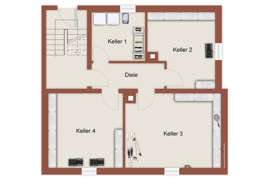 Grundriss Keller - Nussloch: Solides 1- bis 2-Familienhaus in zentraler Lage, vollunterkellert mit ausbaufähigem Dach