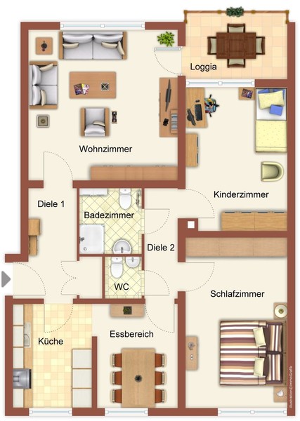 Grundriss - Eppelheim: Großzügige 3,5-Zimmer-Wohnung mit Loggia, Garage und Renovierungsbedarf