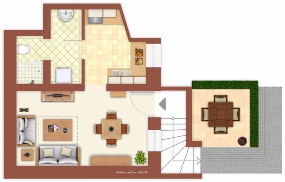 Grundriss - Idyllische Einzimmer-Souterrain-Wohnung in denkmalgeschütztem Stadthaus