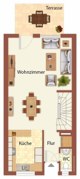Grundriss Erdgeschoss - Gemütliches Reihenhaus in ruhiger und gewachsener Lage von HD-Kirchheim +Virtuelle 3D-Tour+