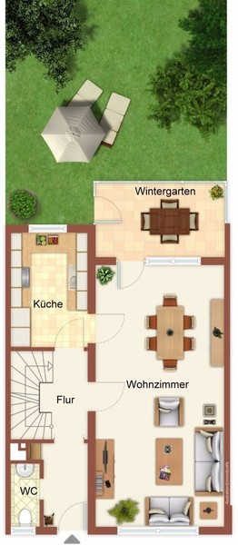 Erdgeschoss - HD-Schlierbach: Familiengerechtes Reihenendhaus mit Wintergarten