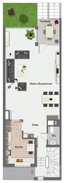 Grundriss EG - Viel Platz für die Familie: Geräumiges Reihenmittelhaus mit 6 Zimmern und Garten in Wieblingen