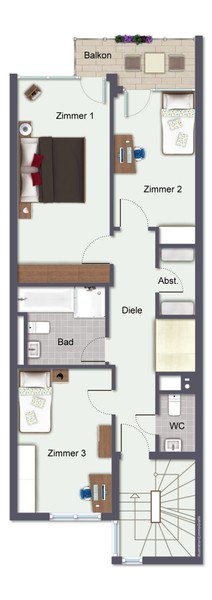 Grundriss 1. OG - Viel Platz für die Familie: Geräumiges Reihenmittelhaus mit 6 Zimmern und Garten in Wieblingen