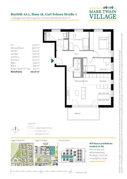 Grundriss - Mark Twain Village - Neubauvorhaben: Komfortable 4-Zimmerwohnung in der Südstadt