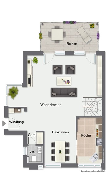 Grundriss Erdgeschoss - Haus-im-Haus-Feeling: Exklusive Maisonette-Wohnung mit separatem Eingang, Terrasse und Balkon