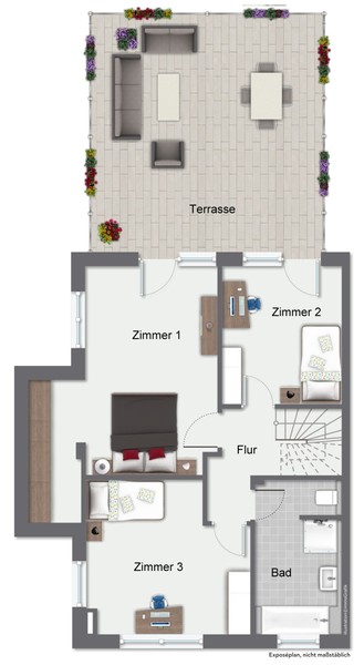 Grundriss Gartengeschoss - Haus-im-Haus-Feeling: Exklusive Maisonette-Wohnung mit separatem Eingang, Terrasse und Balkon
