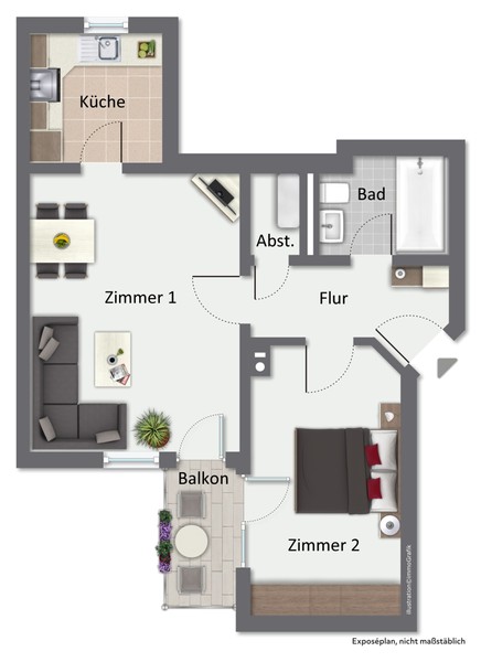 Grundriss - HD-Rohrbach: schön geschnittene 2-Zimmer-Wohnung mit Balkon, Keller und TG-Stellplatz