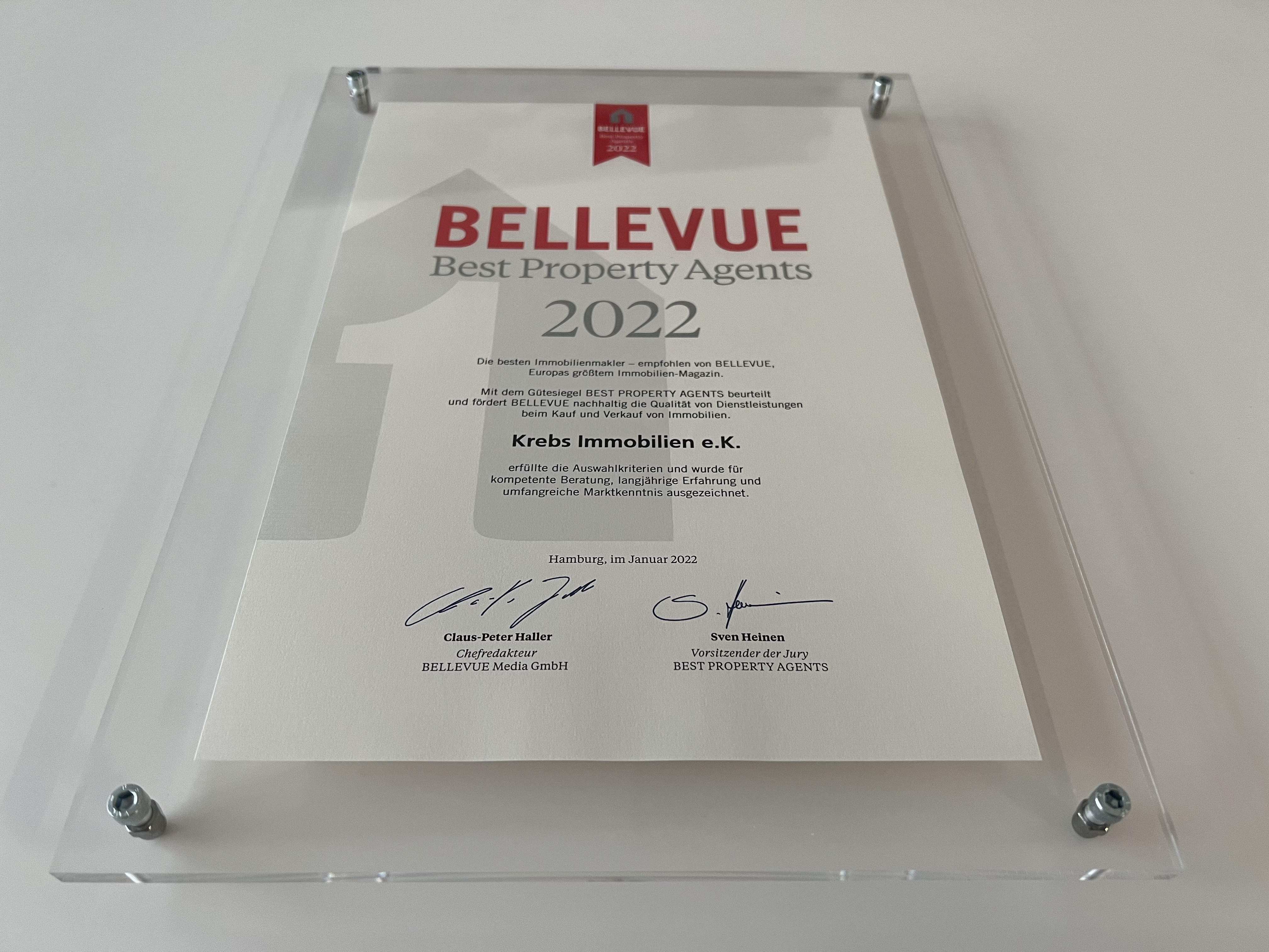 Auszeichnung Bellevue 2022 für Krebs Immobilien Heidelberg