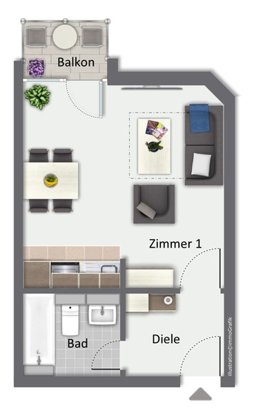 Grundriss - Eppelheim: 1-Zimmer-Wohnung mit Balkon und TG-Stellplatz