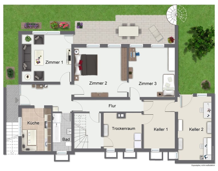 Grundriss Untergeschoss - Provisionsfrei: 3-Familienhaus auf über 1400 m² großem Grundstück in Bestlage von Wiesenbach