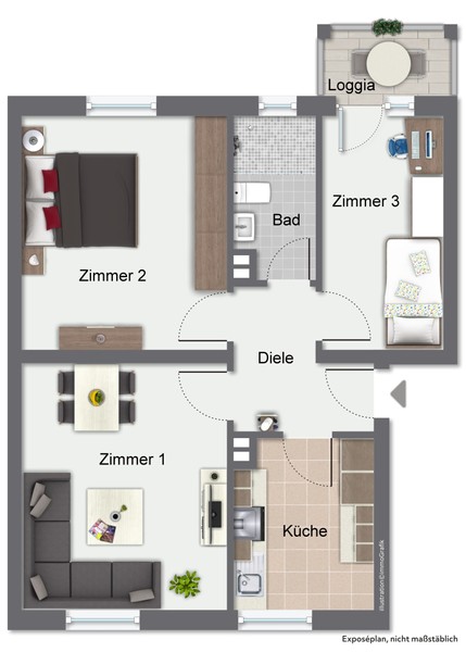 Grundriss - Seltene Gelegenheit in HD-Neuenheim: Bezugsfreie 3-Zimmer-Wohnung mit Loggia in zentraler Lage