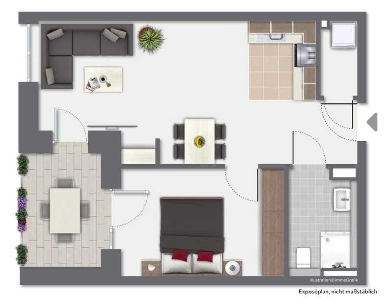 Grundriss - Komfortable Zweizimmerwohnung mit Loggia und Einbauküche