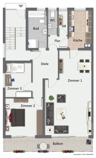 Grundriss - Schwetzingen: Herrliche 3-Zimmer-Wohnung mit großem Südbalkon und Zusatzraum im Untergeschoss
