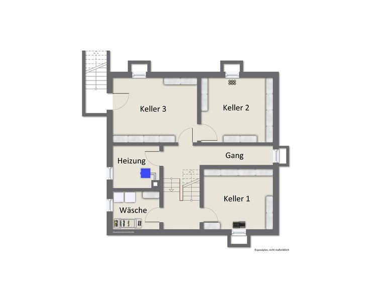 Grundriss Kellerbereiche - Leimen: freistehendes Haus in Splitlevelbauweise, mit 2 Garagen, 2 Stellplätzen und Garten