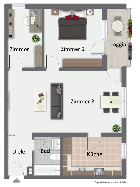 Grundriss - Leimen-St.Ilgen: helle 3-Zimmer-Wohnung mit Loggia, Keller und überdachtem PKW-Stellplatz