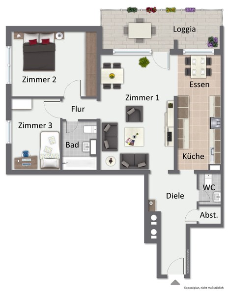 Grundriss - provisionsfrei in Ketsch: Top gepflegte 3,5-Zimmer-Wohnung mit großer Loggia und 2 Stellplätzen