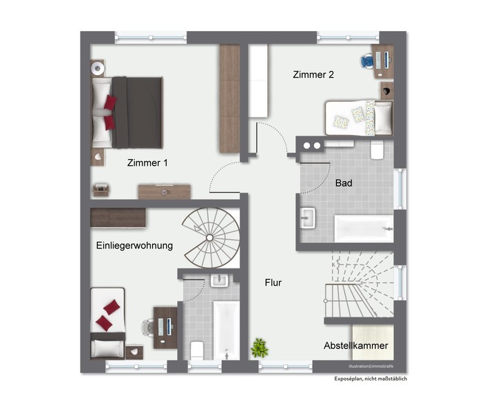 Obergeschoss - Pfaffengrund: Doppelhaushälfte mit gefälligem Grundriss und Einliegerwohnung