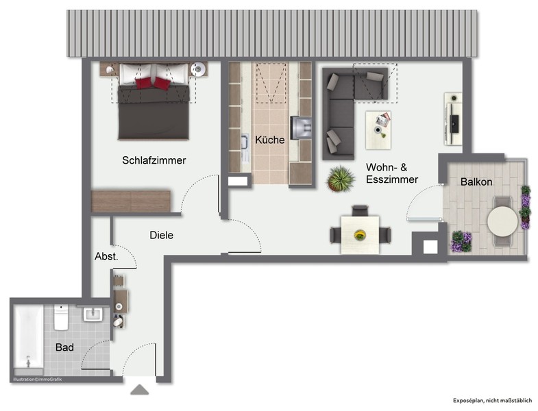 Grundriss - Wohnen mit Aussicht: geräumige 2-Zimmer-DG-Wohnung mit TG-Stellplatz und Balkon in Leimen (Erbpacht)