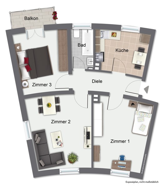 Grundriss - Provisionsfrei: bezugsfreie 3-Zimmer-Wohnung in begehrter und zentraler Wohnlage von HD-Neuenheim
