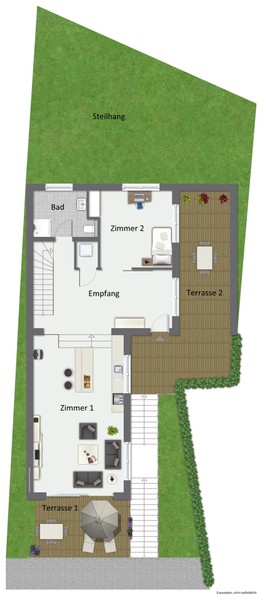 Grundriss EG - Wohnen mit Loft-Charakter: Einfamilienhaus mit 3 Terrassen und PV-Anlage direkt an den Weinbergen