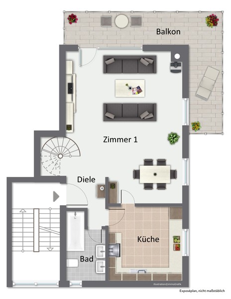 Grundriss 1. OG - 4-Zimmer-Maisonette mit 2 Freisitzen und 2 Stellplätzen in Schriesheim