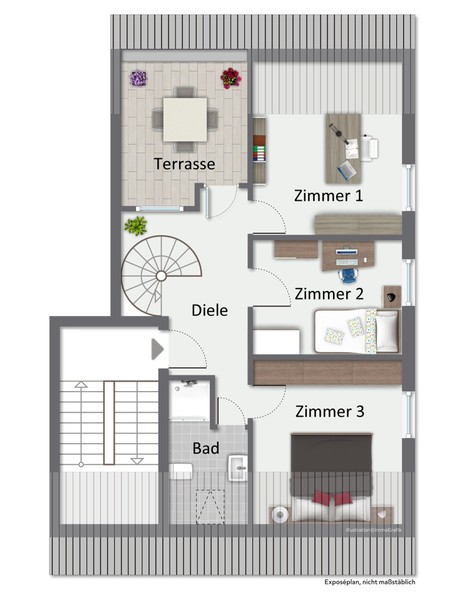 Grundriss DG - 4-Zimmer-Maisonette mit 2 Freisitzen und 2 Stellplätzen in Schriesheim