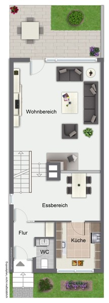Grundriss Erdgeschoss - Hirschberg-Großsachsen: Gemütliches Reihenmittelhaus in ruhiger und bevorzugter Wohnlage