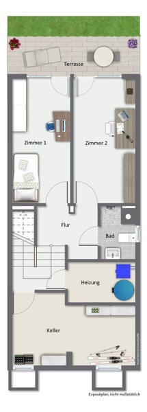 Grundriss UG - Aussichtsvolle Hanglage in Ziegelhausen: Reihenendhaus, 5 Zimmer, Terrassen, Balkon und Garage