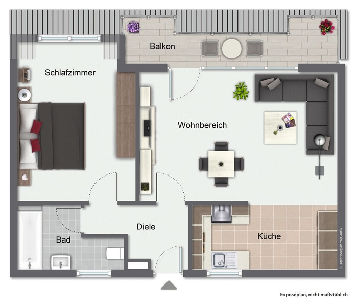 Grundriss - Gemütliche 2-Zimmer-Wohnung mit sonnigem Balkon und TG-Stellplatz in HD-Kirchheim