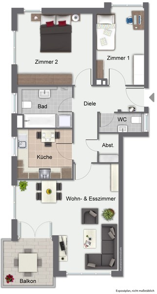 Grundriss - Moderne 3,5-Zimmer-Wohnung mit sonnigem Balkon und barrierefreiem Wohnkomfort in fantastischer Lage